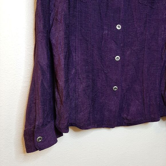 Chicos Shirt Jacket Purple Women Size 3 Button Up Shacket Ribbed Silk Blend LS - Picture 5 of 10